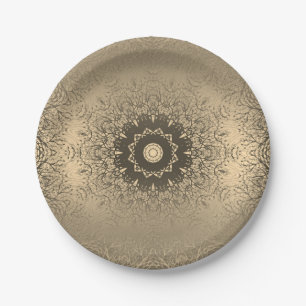 Assiettes En Carton Décor ornemental arabe en soie de bronze brun dégr