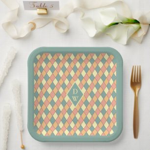 Assiettes En Carton Décoration de fête à monogramme Harlequin vintage