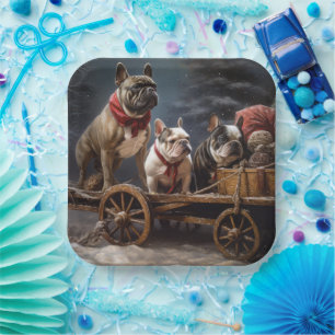 Assiettes En Carton Décoration de Noël French Bulldog Snowy Sleigh