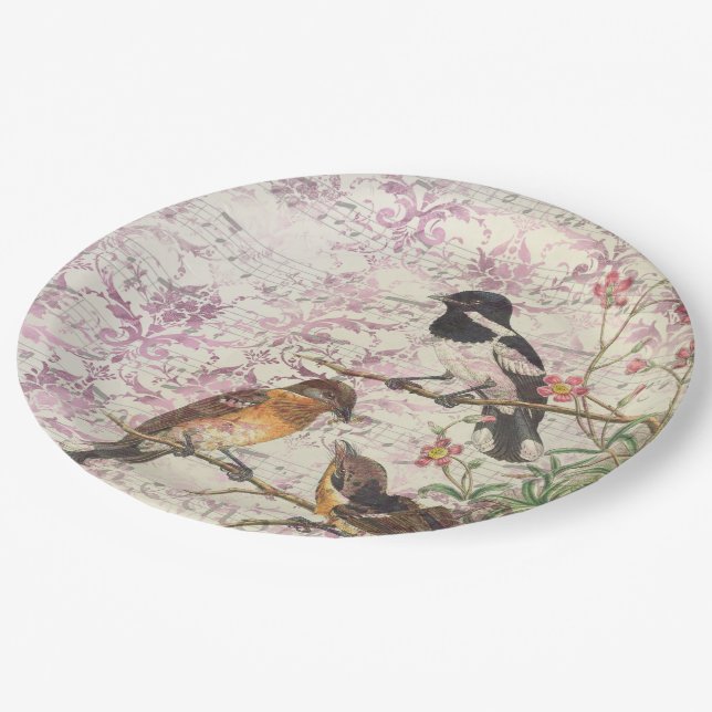 Assiettes En Carton Découpage de l'Ephémère d'oiseaux vintages (Angle)
