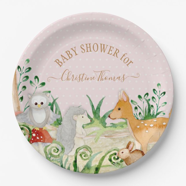 Assiettes En Carton Deer Hedgehog Woodland Créatures Baby Girl Douche (Devant)
