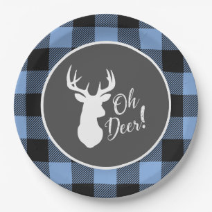 Assiettes En Carton Deer Hunting Lodge Baby shower Antlers Boy Blue