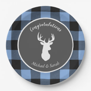 Assiettes En Carton Deer Hunting Lodge Baby shower Antlers Boy Blue