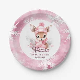 Assiettes En Carton Deer Pink Winter Casquette Scarf Nom personnalisé 