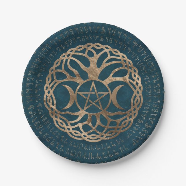 Assiettes En Carton Déesse de la lune triple avec pentagramme (Devant)