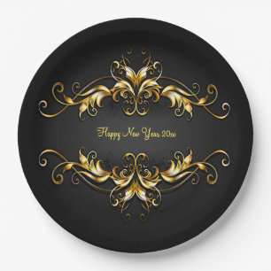 Assiettes En Carton Défilement Gold Frame Happy New Year 20xx Texte 9"
