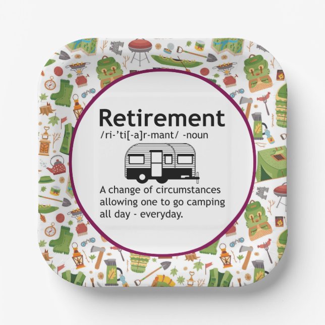 Assiettes En Carton Définition de la retraite du camping (Recto)