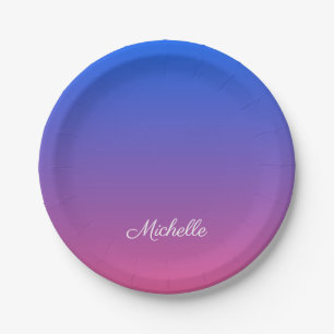 Assiettes En Carton dégradé bleu et rose foncé personnalisé