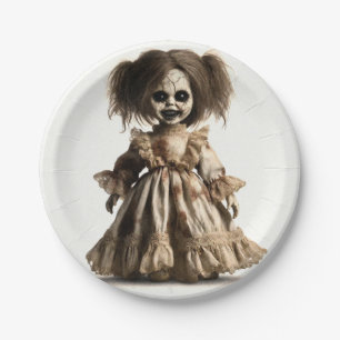 Assiettes En Carton Déguisement d'Halloween de poupée effrayante pour