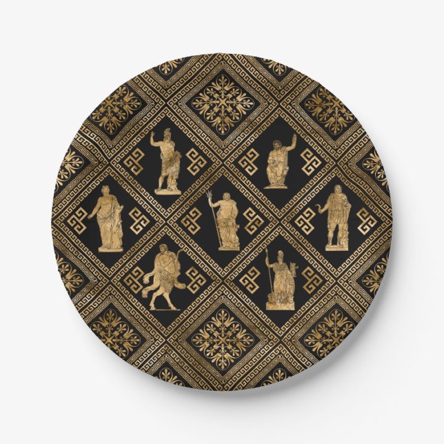 Assiettes En Carton Déités grecques et méandre ornement clé (Devant)