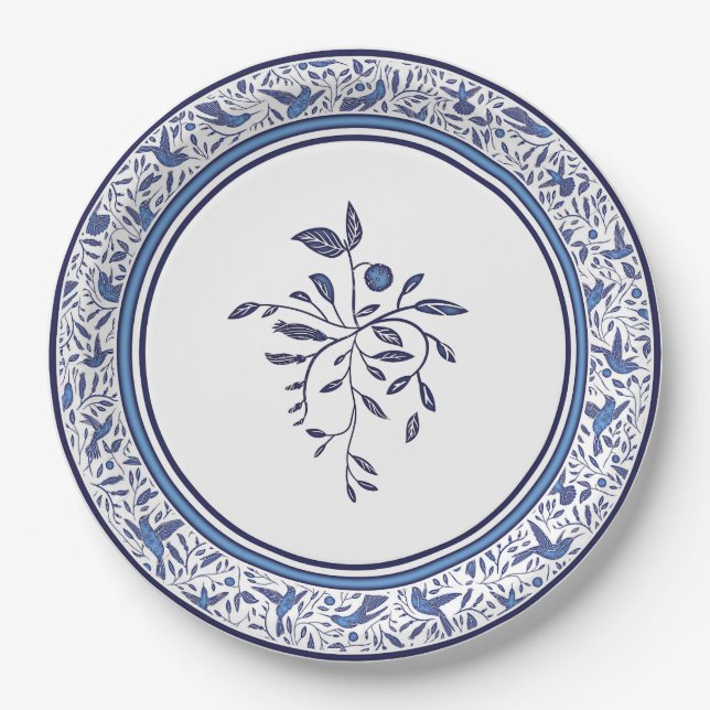 Assiettes En Carton Delft Blue Humming Birminds impressionnera vos inv (Devant)