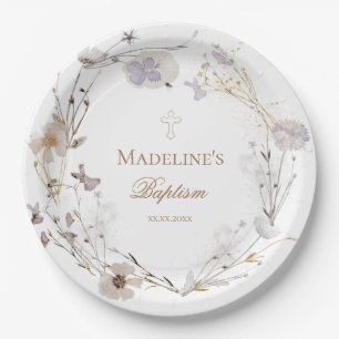 Assiettes En Carton délicate couronne fleur sauvage Baptême
