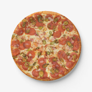 Assiettes En Carton délicieuse pizza entière pepperoni jalapeno phot