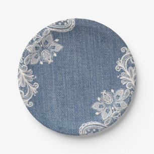 Assiettes En Carton Denim bleu et plaque à papier chic de pays de