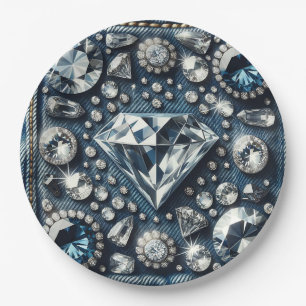 Assiettes En Carton Denim & Diamonds Glam Bling Anniversaire