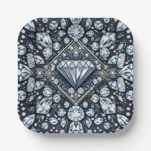 Assiettes En Carton Denim & Diamonds Glam Bling Anniversaire