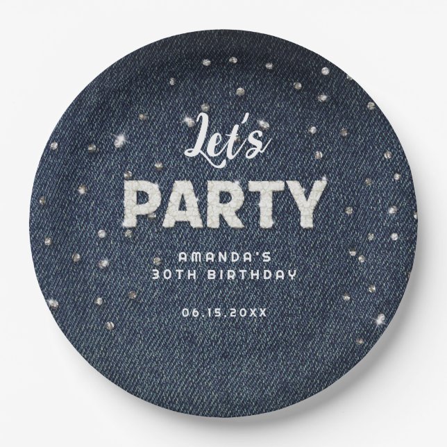 Assiettes En Carton Denim Diamonds Parties scintillant Rhinestone Chic (Devant)