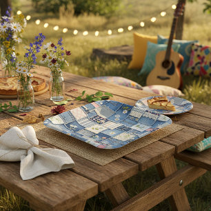 Assiettes En Carton Denim Patchwork