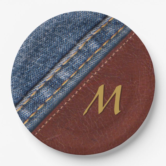 Assiettes En Carton Denim vintage et cuir de monogramme (Devant)