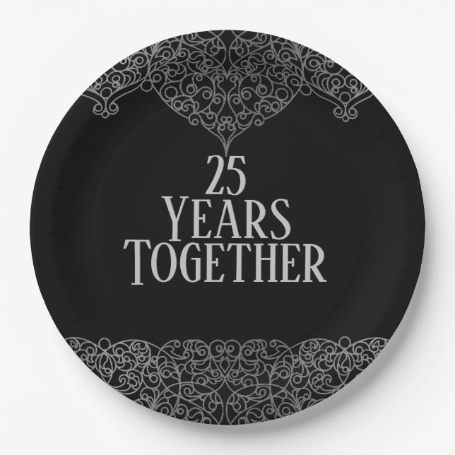 Assiettes En Carton Dentelle d'argent du 25e anniversaire sur plaque d (Devant)