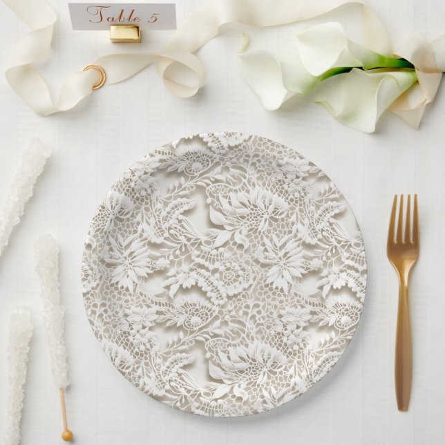 Assiettes En Carton Dentelle de mariage florale Vintage (Mariage)