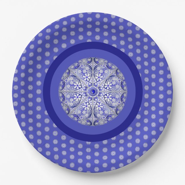 Assiettes En Carton Dentelle en céramique Bleu de Grèce (Devant)