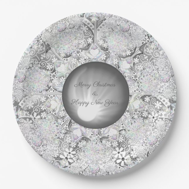 Assiettes En Carton Dentelle en céramique grise et flocon de neige (Devant)