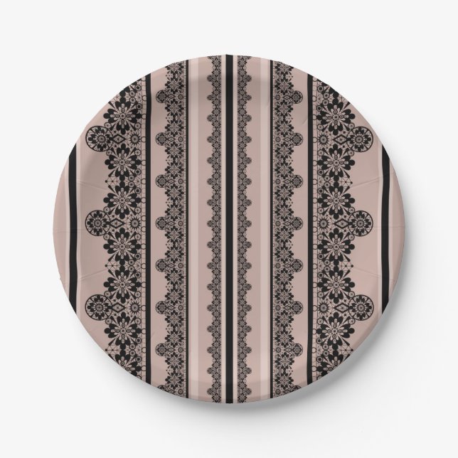 Assiettes En Carton Dentelle noire, ajourée, arrière - plan marron, be (Devant)
