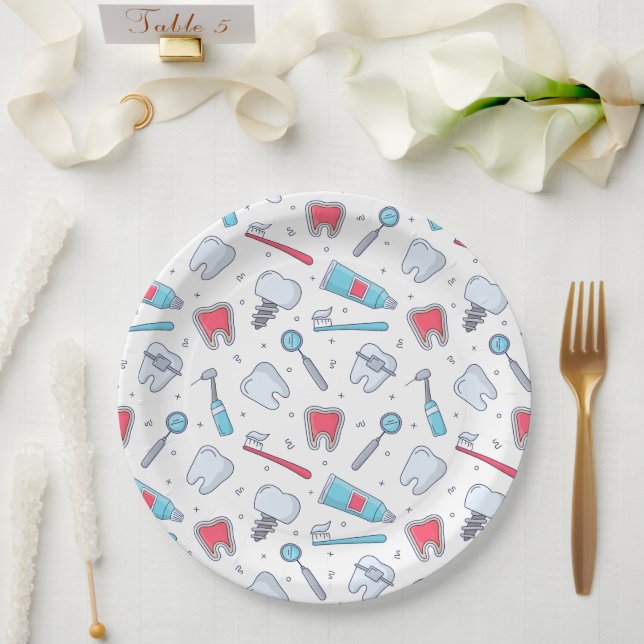 Assiettes En Carton Dents et outils Motif dentaire (Mariage)