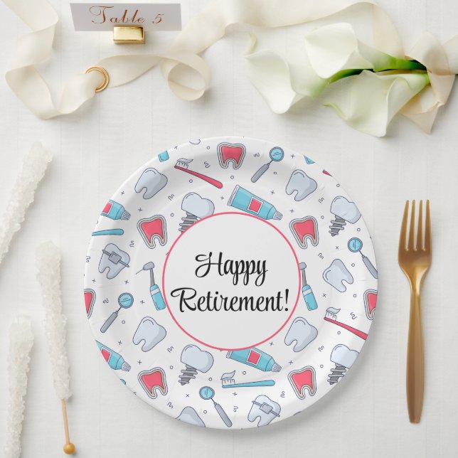 Assiettes En Carton Dents et outils Retraite des Motifs dentaires (Mariage)