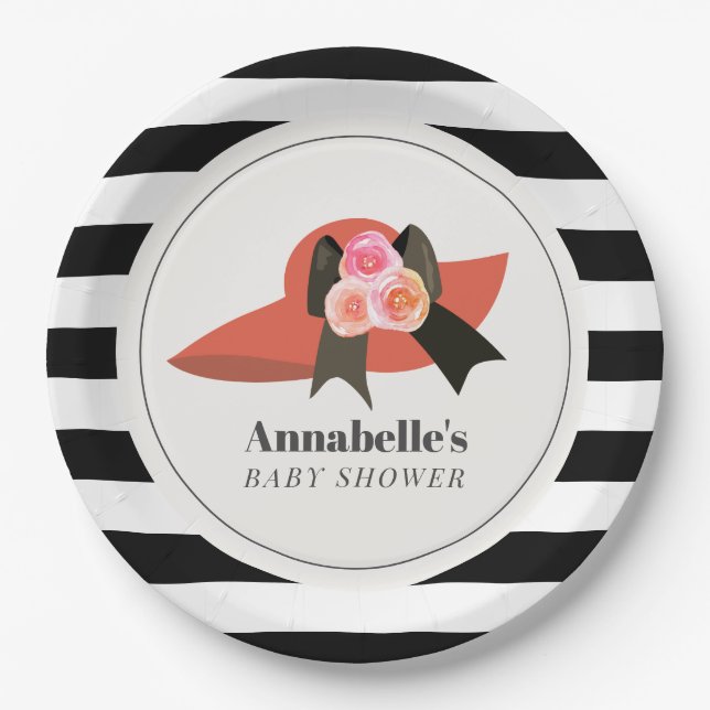 Assiettes En Carton Derby Style Grand Baby shower Rose Casquette rouge (Devant)
