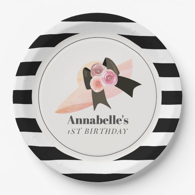 Assiettes En Carton Derby Style Gros Casquette rose Rose 1er anniversa (Devant)