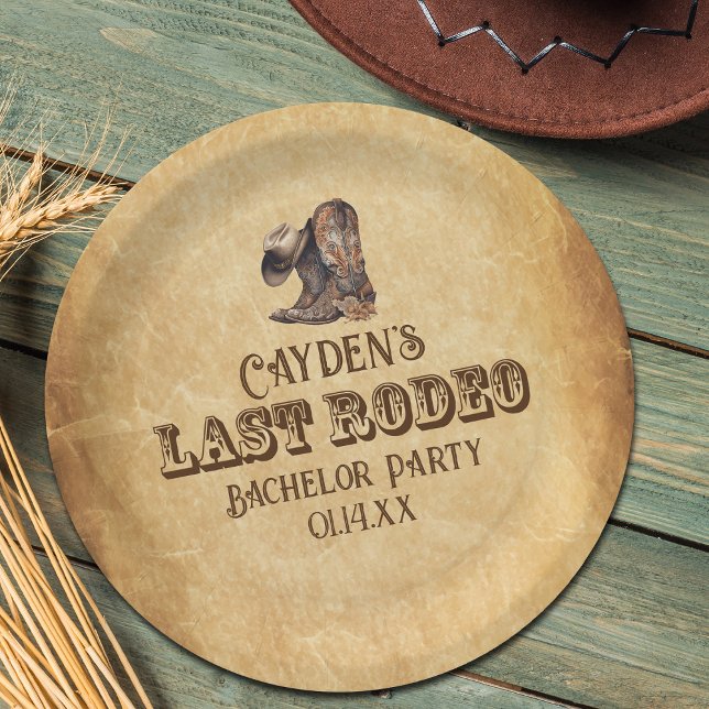 Assiettes En Carton Dernier Rodeo Cowboy Grunge Brown Bachelor Party (Créateur téléchargé)