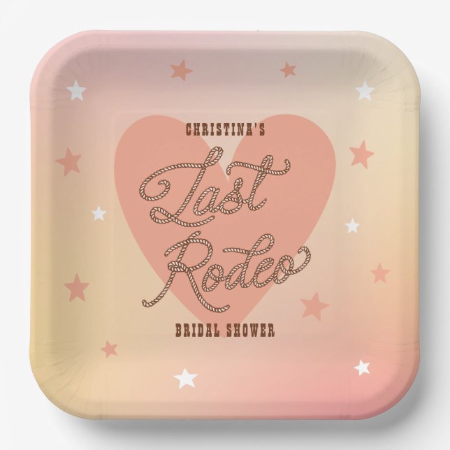 Assiettes En Carton Dernière Cowgirl de Rodéo Cœur Mignon Mariage Peac (Recto)
