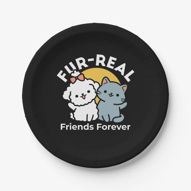 Assiettes En Carton Des amis vrais pour toujours | Cute Cat & Chien Du (Devant)