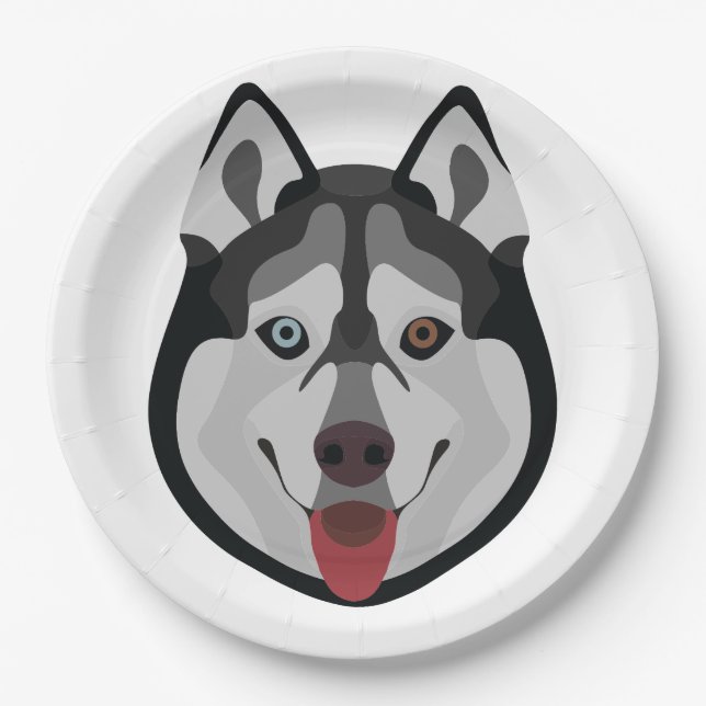 Assiettes En Carton Des chiens d'illustrations face à Siberian Husky (Devant)