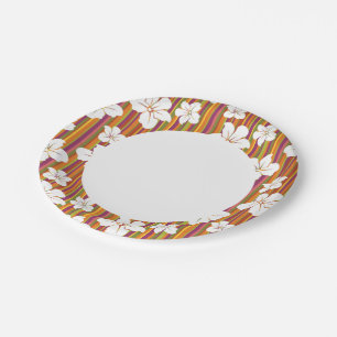 Assiettes En Carton Des fleurs blanches sur un arrière - plan rayé