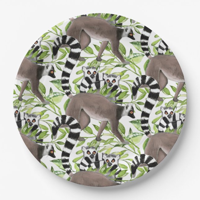 Assiettes En Carton Des lémuriens de Madagascar à la ceinture dans la  (Devant)