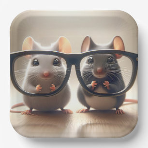 Assiettes En Carton Des souris qui regardent derrière des lunettes noi