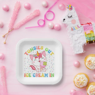 Assiettes En Carton Des Tonsiles, De La Glace Dans   Chat Unicorn