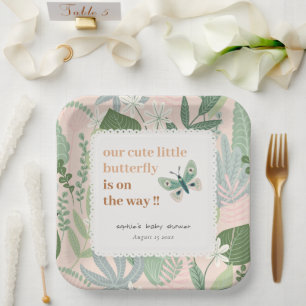 Assiettes En Carton Desert Blush Retro Butterfly Garden Baby shower
