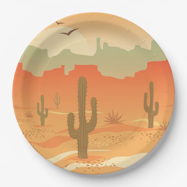 Assiettes En Carton Desert Cactus Paysage Design Plaque en papier (Devant)