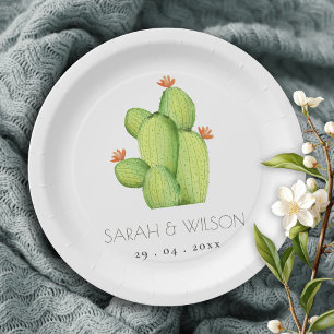 ASSIETTES EN CARTON DÉSERT D'EAU VERTE MONOGRAMME DE FLEURS CACTUS