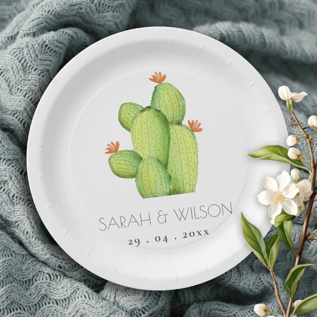 ASSIETTES EN CARTON DÉSERT D'EAU VERTE MONOGRAMME DE FLEURS CACTUS (Créateur téléchargé)