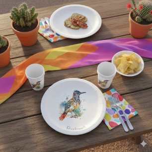 Assiettes En Carton Desert Spirit, Roadrunner en Aquarelle, coutume