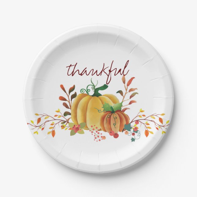 Assiettes En Carton Design Citrouille d'aquarelle de Thanksgiving (Devant)