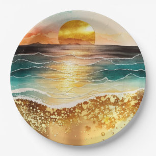 Assiettes En Carton Design de la gamme Watercolor Beach 3