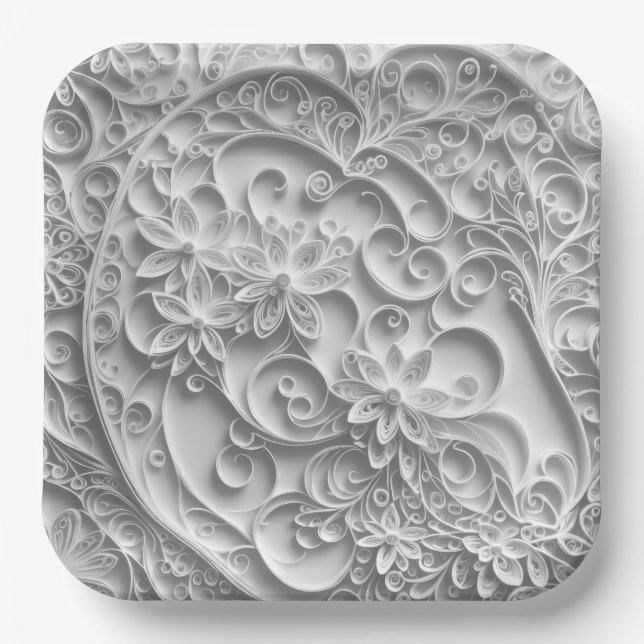 Assiettes En Carton Design élégant de quadrillage papier nuptial (Recto)