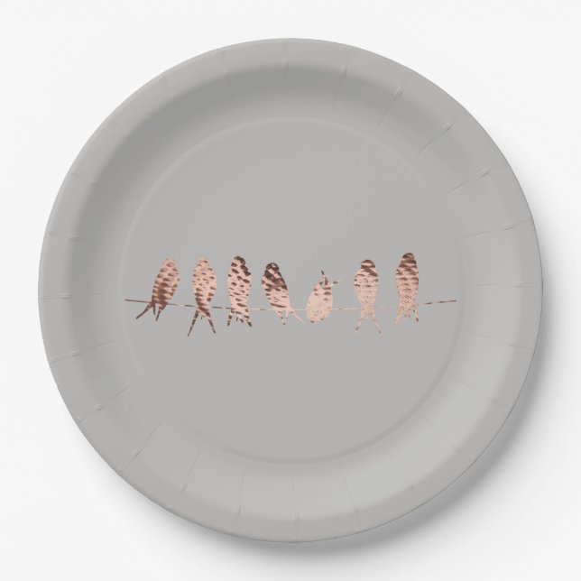 Assiettes En Carton Design moderne simple avec des oiseaux en cuivre s (Devant)