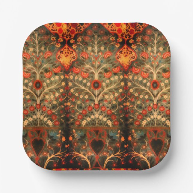 Assiettes En Carton Design textile indien antique (Recto)